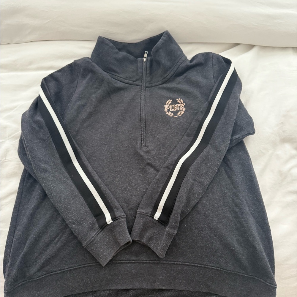 Pink Quarter-Zip Sweatshirt with Stripes